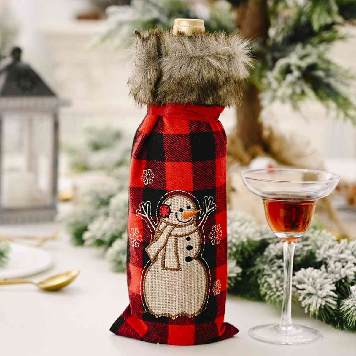 Christmas Graphic Plaid Wine Bottle Cover BLUE ZONE PLANET