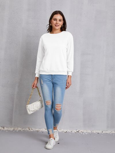 Round Neck Dropped Shoulder Sweatshirt Trendsi