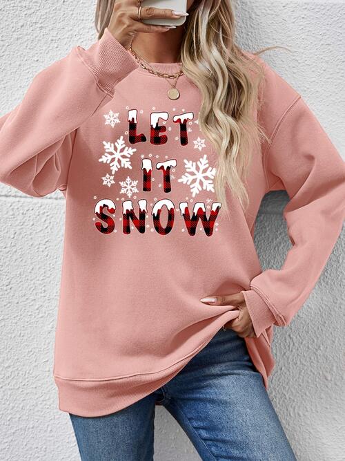 LET IT SNOW Round Neck Long Sleeve Sweatshirt BLUE ZONE PLANET