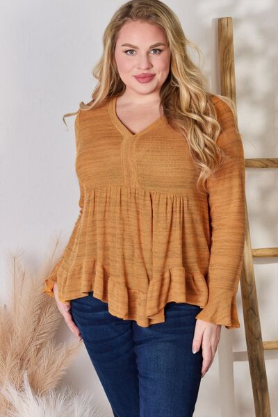 Hailey & Co Full Size V-Neck Flounce Sleeve Blouse Trendsi