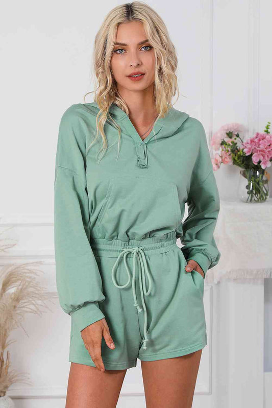 Drawstring Waist Hooded Romper with Pockets BLUE ZONE PLANET