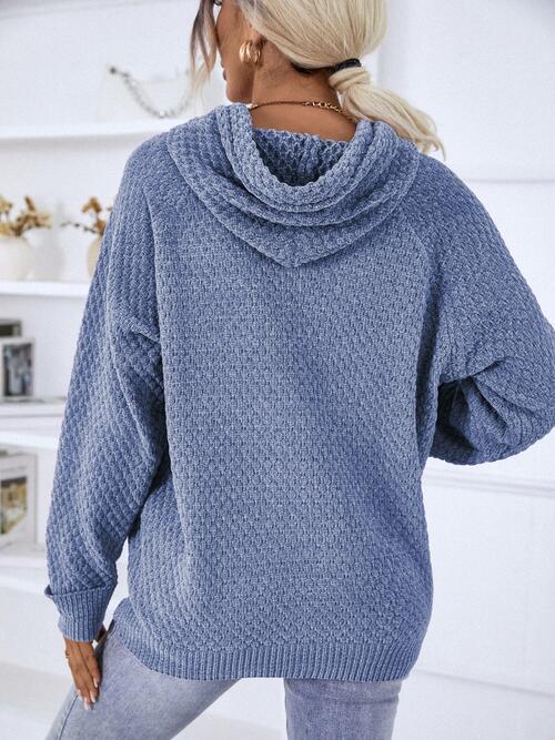 Texture Drawstring Long Sleeve Hooded Sweater BLUE ZONE PLANET