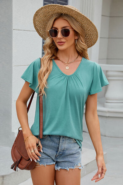 Blue Zone Planet |  V-Neck Flutter Sleeve T-Shirt BLUE ZONE PLANET