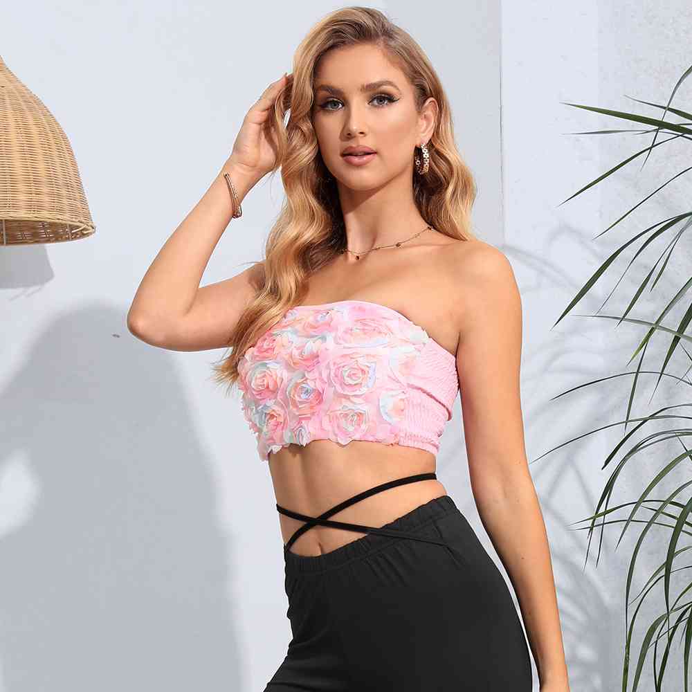 Floral Detail Cropped Tube Top BLUE ZONE PLANET