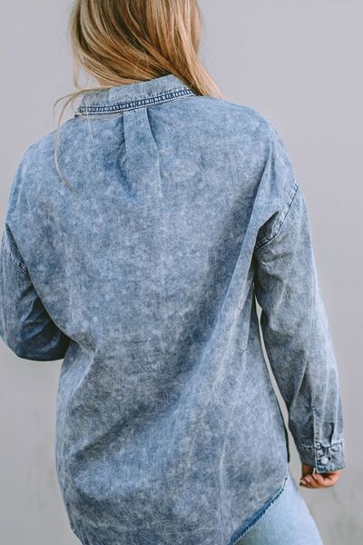 Blue Zone Planet |  Button Up Dropped Shoulder Denim Top BLUE ZONE PLANET