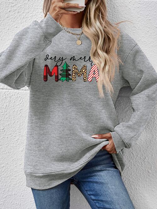 Letter Graphic Round Neck Long Sleeve Sweatshirt BLUE ZONE PLANET