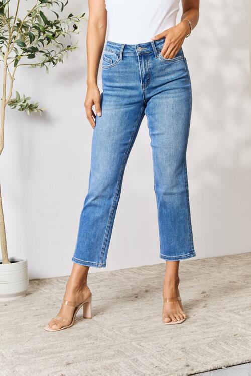 BAYEAS Full Size High Waist Straight Jeans BLUE ZONE PLANET