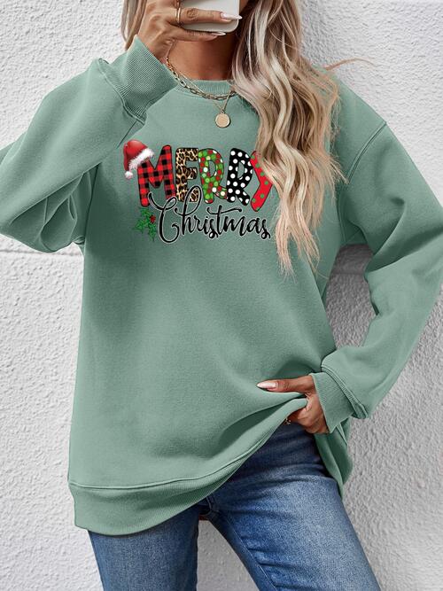 MERRY CHRISTMAS Round Neck Dropped Shoulder Sweatshirt BLUE ZONE PLANET