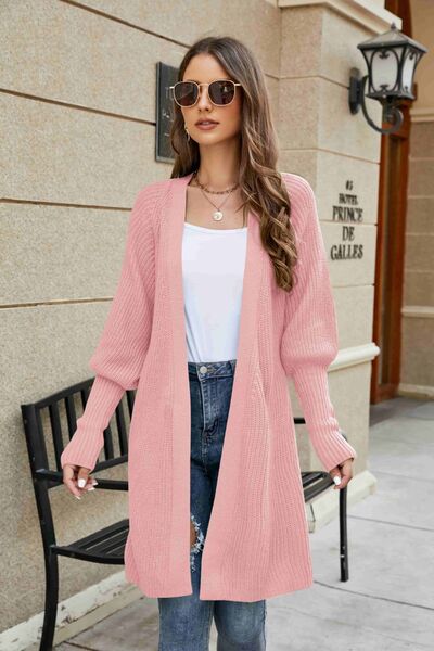 Open Front Lantern Sleeve Cardigan-TOPS / DRESSES-[Adult]-[Female]-Dusty Pink-S-2022 Online Blue Zone Planet