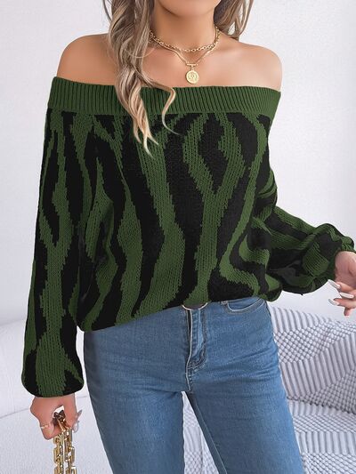 Blue Zone Planet |  Off-Shoulder Animal Print Long Sleeve Sweater BLUE ZONE PLANET