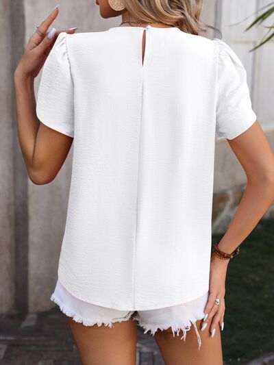 Ruched Round Neck Petal Sleeve Blouse Trendsi