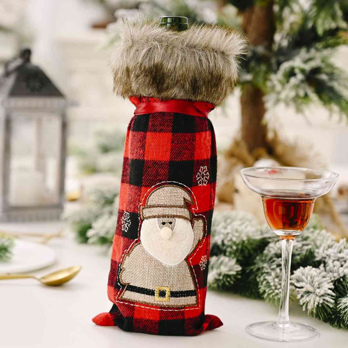 Christmas Graphic Plaid Wine Bottle Cover BLUE ZONE PLANET