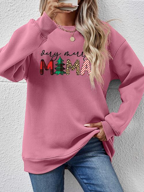 Letter Graphic Round Neck Long Sleeve Sweatshirt BLUE ZONE PLANET