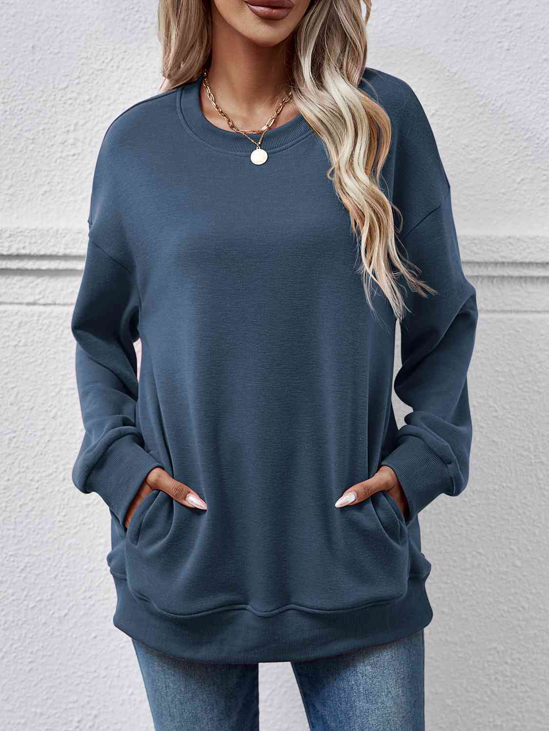 Dropped Shoulder Sweatshirt with Pockets BLUE ZONE PLANET