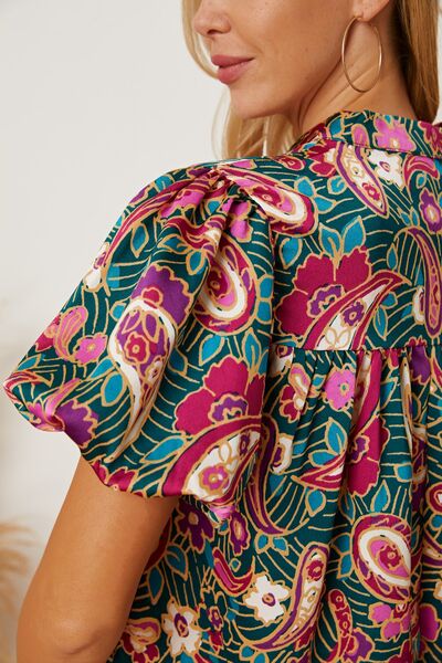 Floral Collared Neck Short Sleeve Blouse Trendsi