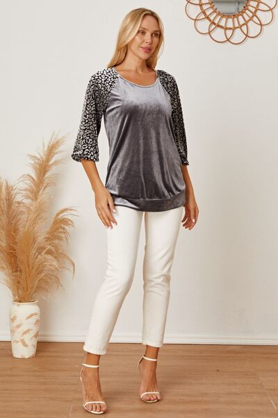 Leopard Round Neck Half Sleeve Blouse Trendsi