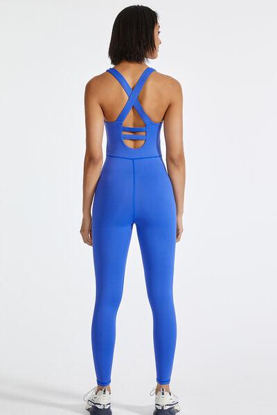 Blue Zone Planet |  Crisscross Back Wide Strap Active Jumpsuit BLUE ZONE PLANET