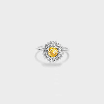 Sunflower Zircon 18K Gold-Plated Ring-RINGS-[Adult]-[Female]-Silver-6-2022 Online Blue Zone Planet