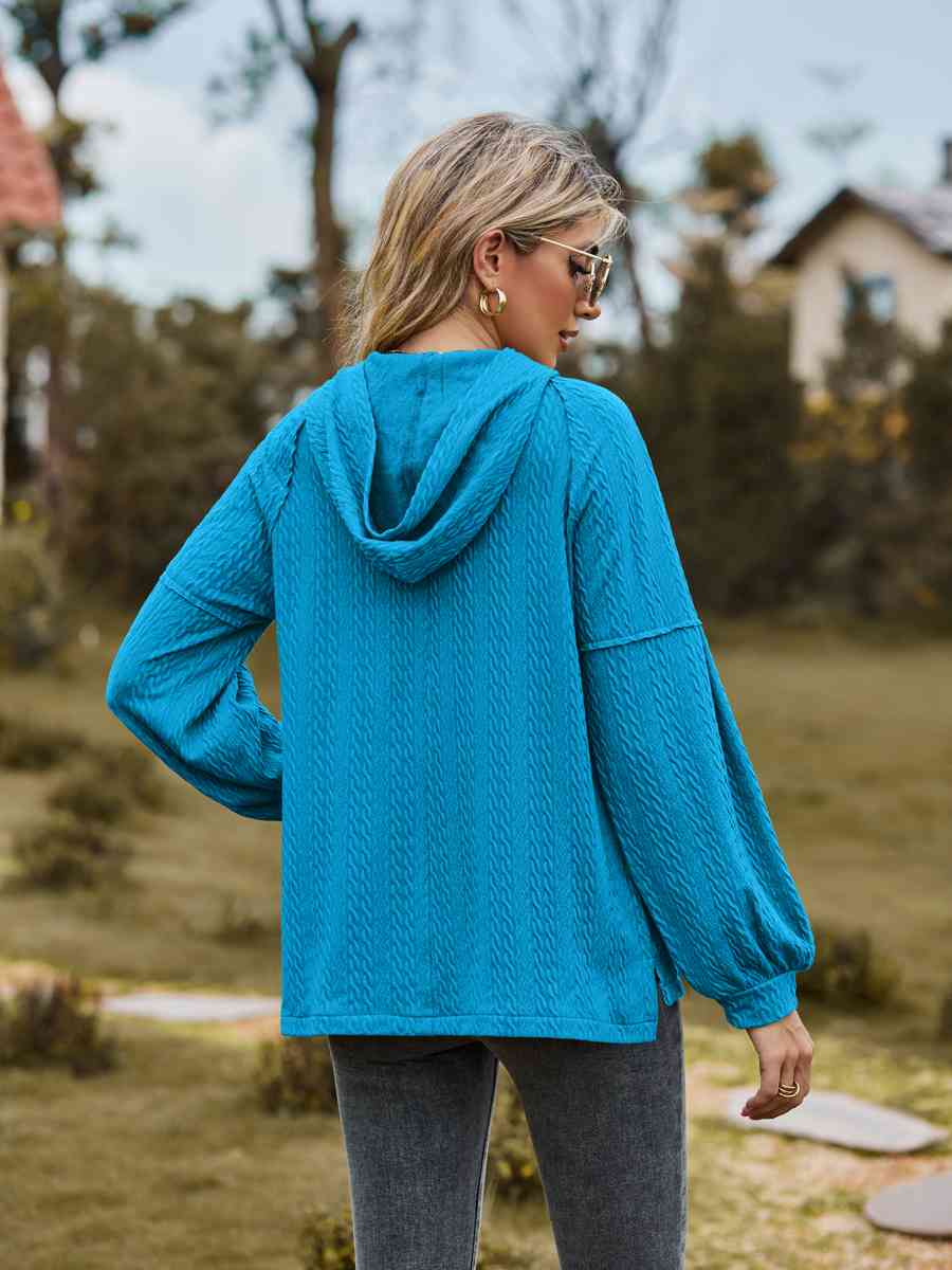 Cable-Knit Dropped Shoulder Hoodie BLUE ZONE PLANET