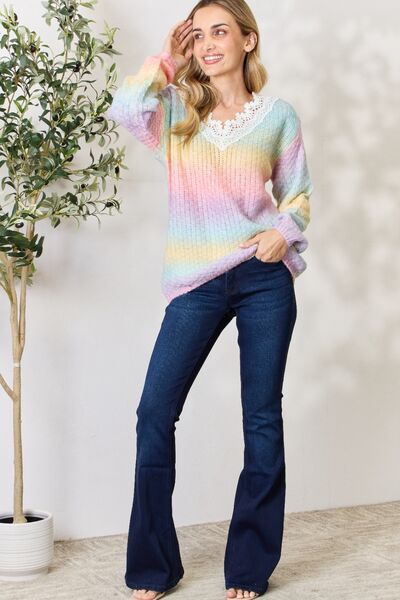 Blue Zone Planet |  BiBi Rainbow Gradient Crochet Deetail Sweater BLUE ZONE PLANET