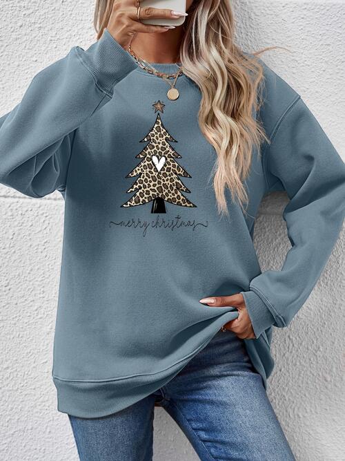 Christmas Tree Graphic Long Sleeve Sweatshirt BLUE ZONE PLANET