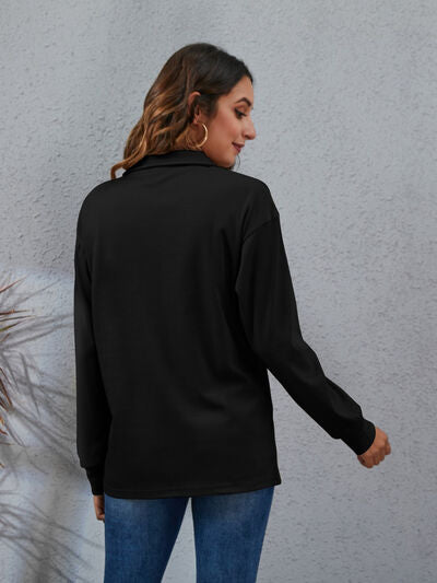 Half Button Dropped Shoulder Blouse Trendsi