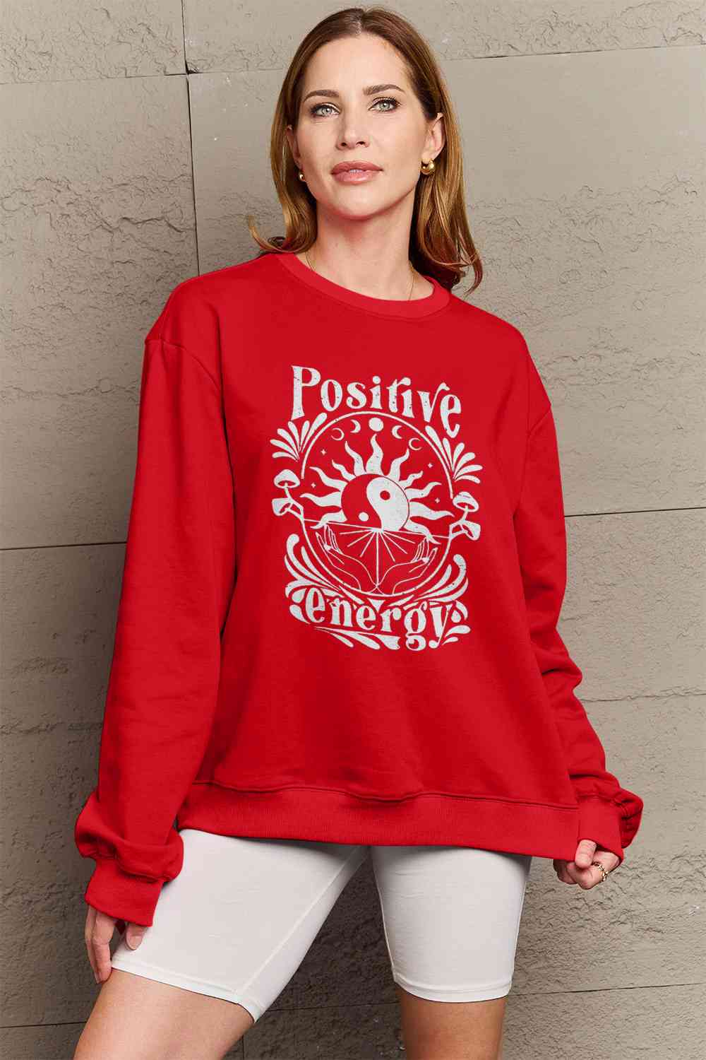 Simply Love Full Size POSITIVE ENERGY Graphic Sweatshirt BLUE ZONE PLANET