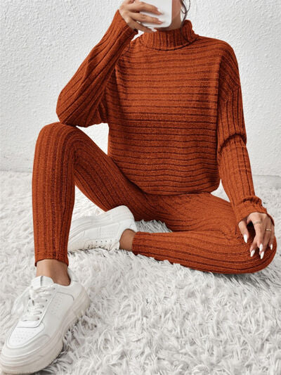 Blue Zone Planet |  Ribbed Turtleneck Top and Pants Set BLUE ZONE PLANET