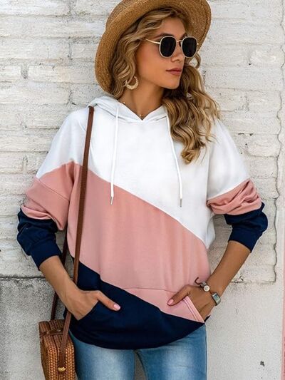 Color Block Drawstring Pocketed Hoodie-TOPS / DRESSES-[Adult]-[Female]-Multicolor-S-2022 Online Blue Zone Planet