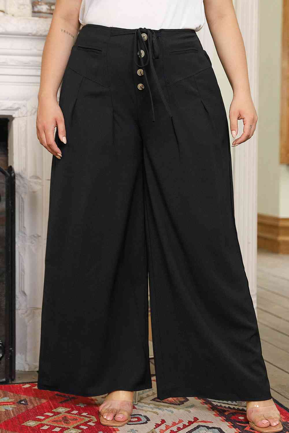 Plus Size Tied Wide Leg Long Pants BLUE ZONE PLANET