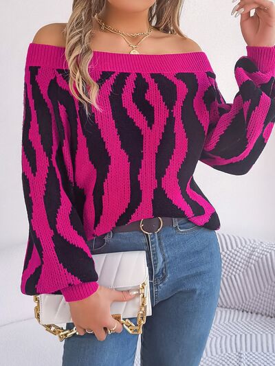 Blue Zone Planet |  Off-Shoulder Animal Print Long Sleeve Sweater BLUE ZONE PLANET