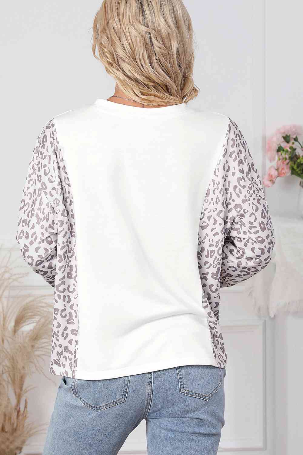 Leopard Round Neck Long Sleeve Top BLUE ZONE PLANET