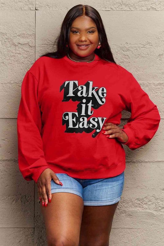 Simply Love Full Size TAKE IT EASY Graphic Sweatshirt BLUE ZONE PLANET