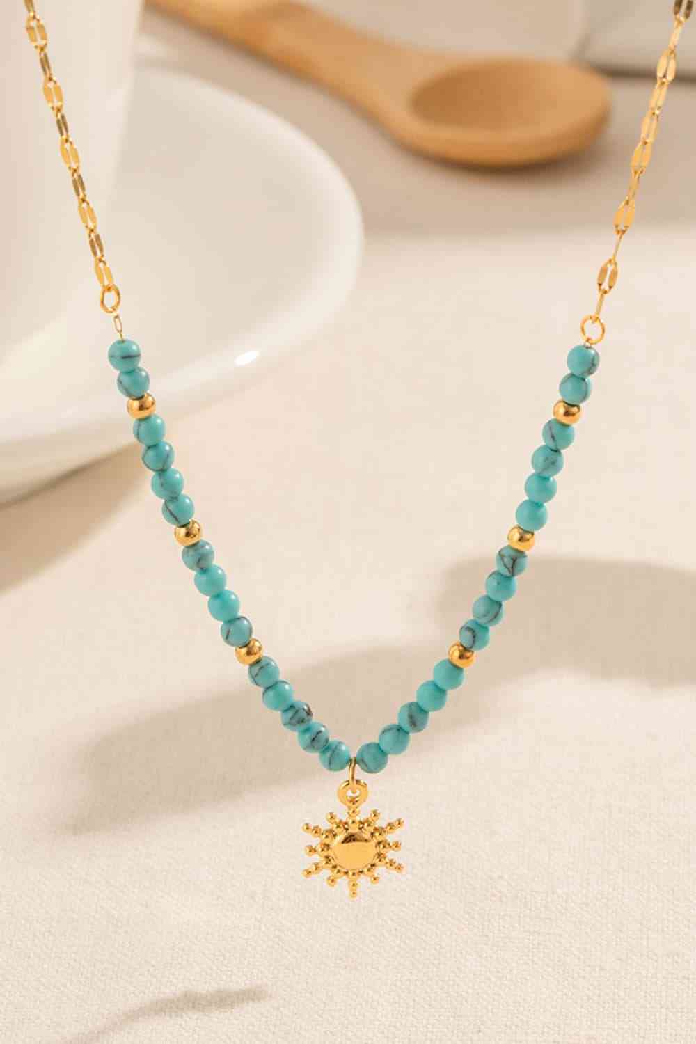 Turquoise Beaded 18K Gold-Plated Sun Shape Pendant Necklace BLUE ZONE PLANET