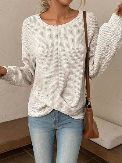 Twisted Waffle-Knit Dropped Shoulder T-Shirt Trendsi