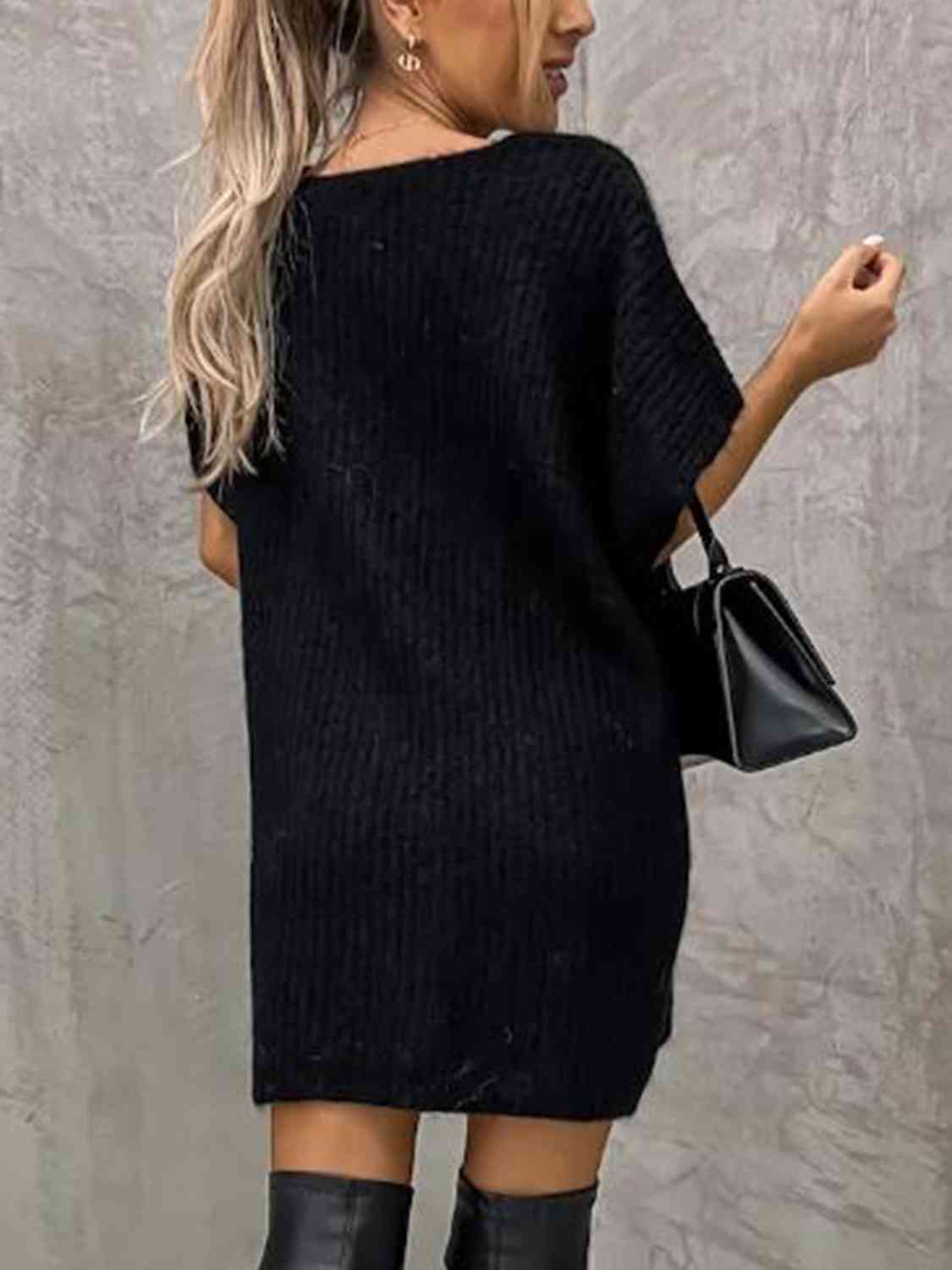 Short Sleeve Sweater Dress with Pockets-TOPS / DRESSES-[Adult]-[Female]-2022 Online Blue Zone Planet