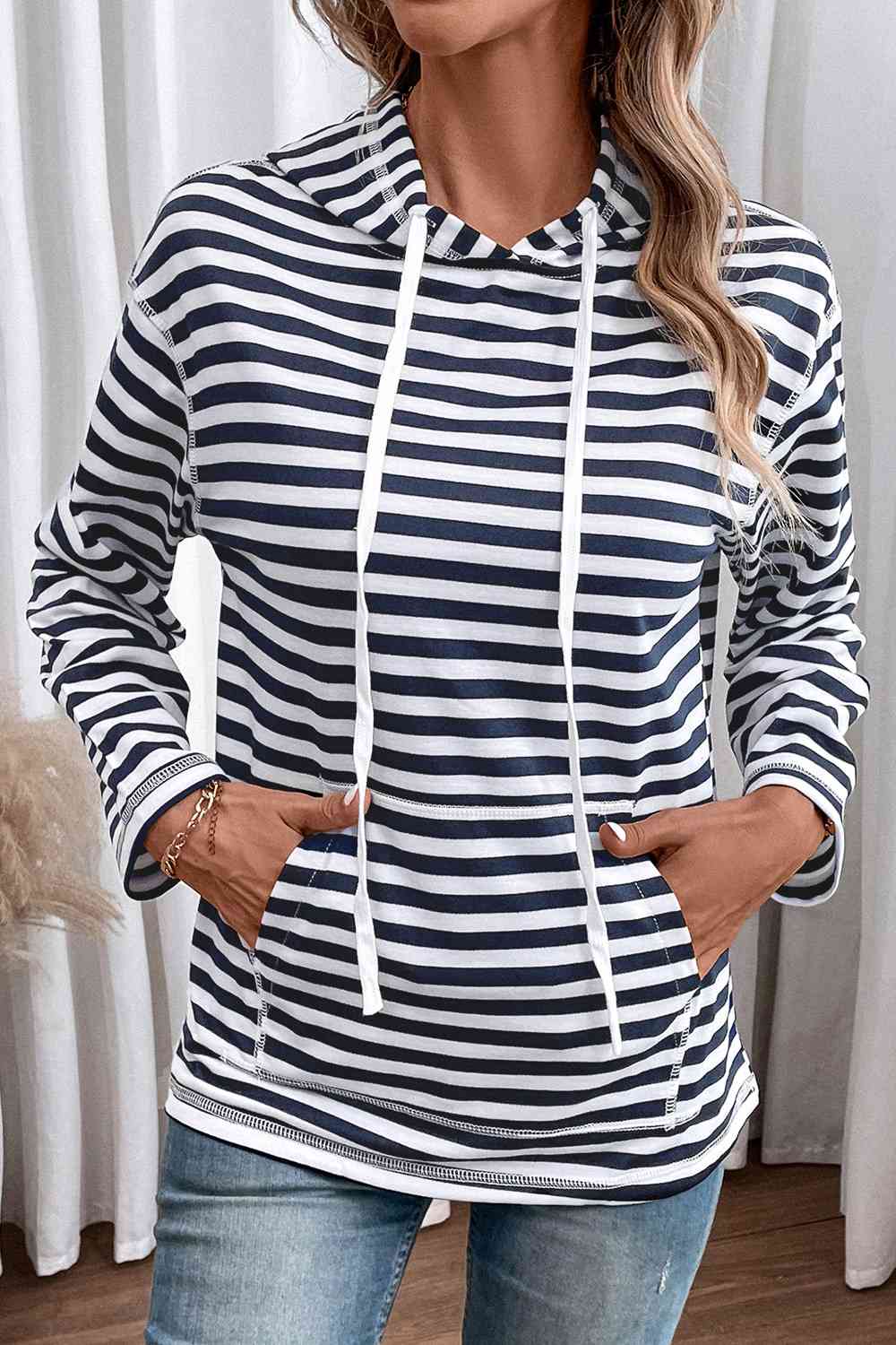 Striped Long Sleeve Hoodie BLUE ZONE PLANET