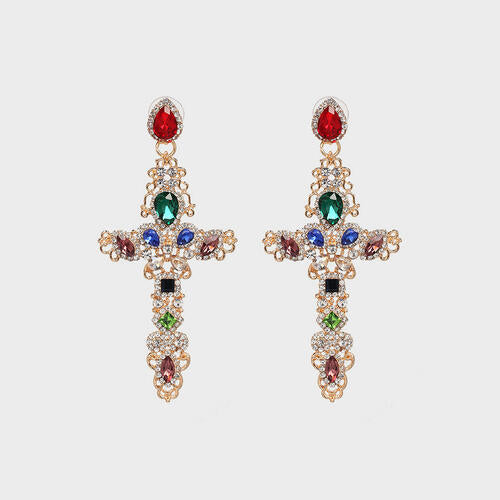 Rhinestone Alloy Cross Earrings BLUE ZONE PLANET