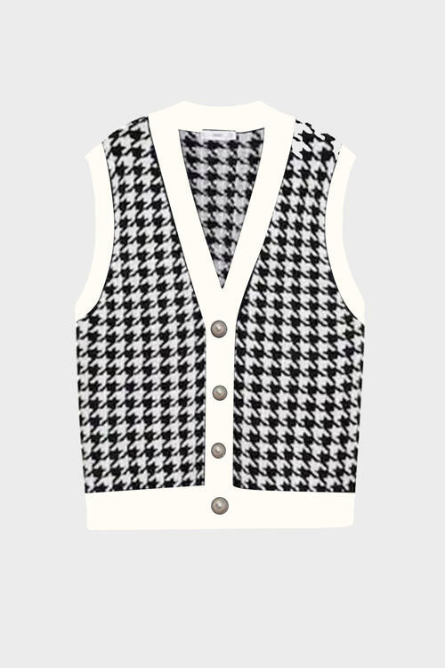 Houndstooth Button Front Sweater Vest BLUE ZONE PLANET