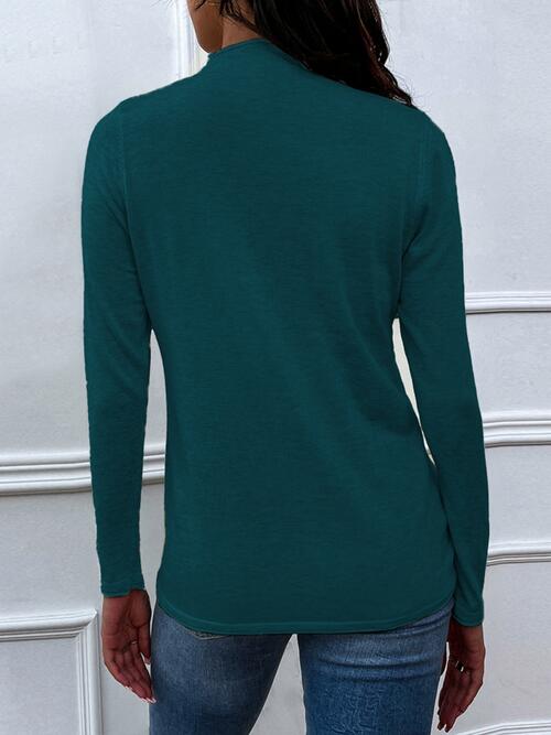 Drawstring Mock Neck Long Sleeve T-Shirt BLUE ZONE PLANET