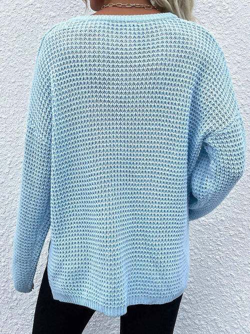 Notched Long Sleeve Sweater BLUE ZONE PLANET