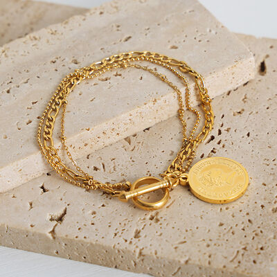 Coin Pendant Toggle clasp 18K Gold-Plated Bracelet-BRACELETS-[Adult]-[Female]-Gold-One Size-2022 Online Blue Zone Planet