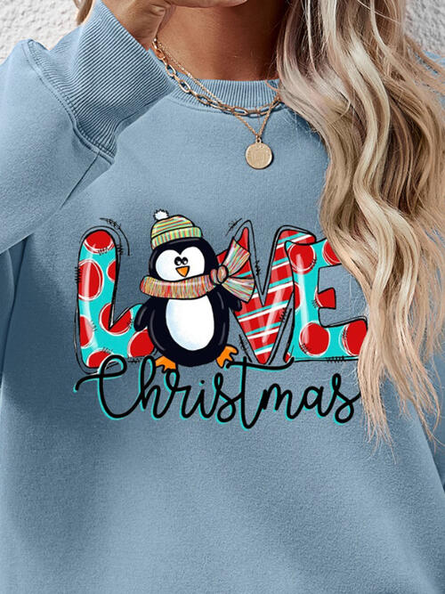 LIVE CHRISTMAS Drop Shoulder Round Neck Sweatshirt BLUE ZONE PLANET