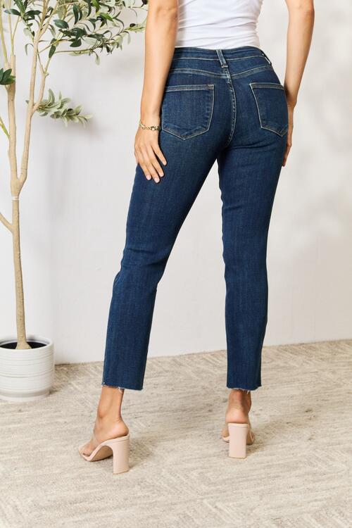 BAYEAS Full Size Raw Hem Straight Jeans BLUE ZONE PLANET