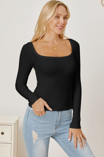 Square Neck Long Sleeve T-Shirt Trendsi