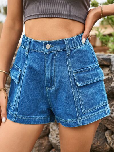 Blue Zone Planet |  High Waist Denim Shorts with Pockets BLUE ZONE PLANET