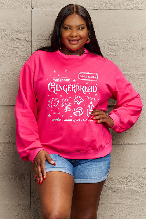 Simply Love Full Size GINGERBREAD Long Sleeve Sweatshirt BLUE ZONE PLANET