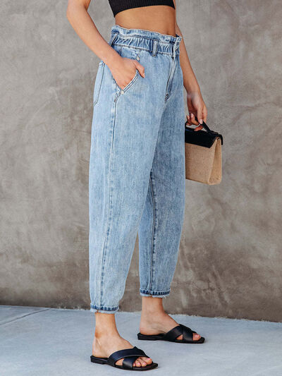 Blue Zone Planet |  Paperbag Waist Cropped Jeans BLUE ZONE PLANET