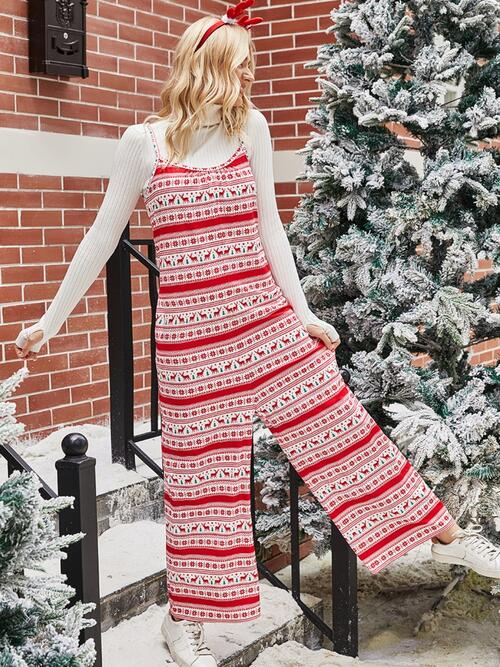 Christmas Color Contrast Wide-Legged Jumpsuit BLUE ZONE PLANET