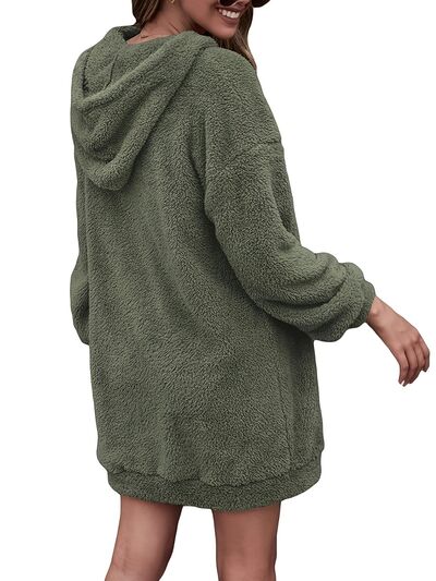 Half Zip Dropped Shoulder Oversized Hoodie-TOPS / DRESSES-[Adult]-[Female]-2022 Online Blue Zone Planet